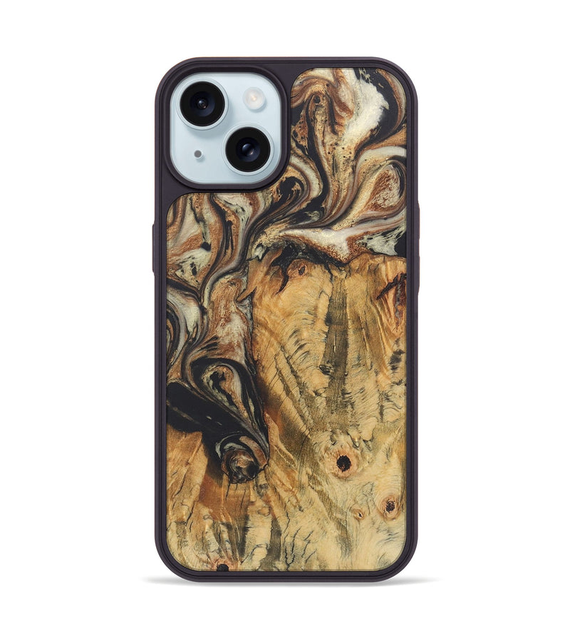 iPhone 15 Wood+Resin Phone Case - Nikolas (Black & White, 722181)