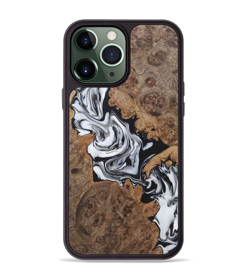 iPhone 13 Pro Max Wood+Resin Phone Case - Jenifer (Black & White, 722182)