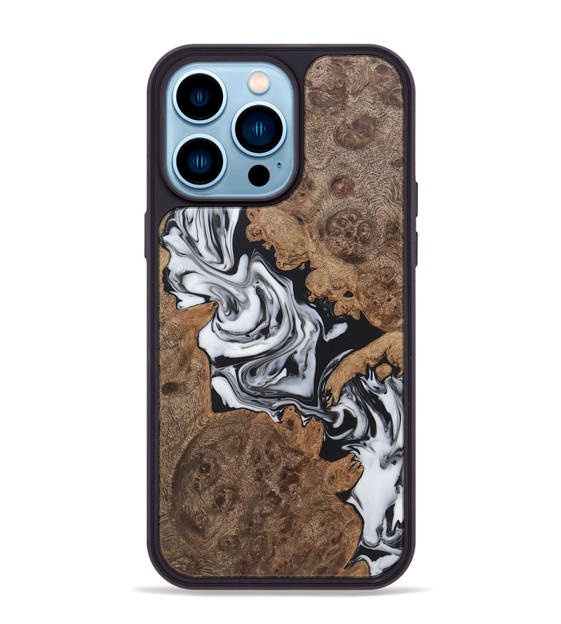 iPhone 14 Pro Max Wood+Resin Phone Case - Jenifer (Black & White, 722182)