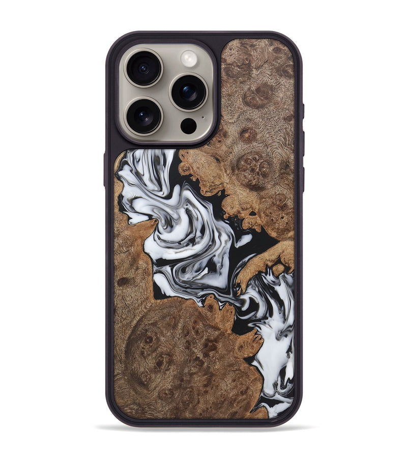 iPhone 15 Pro Max Wood+Resin Phone Case - Jenifer (Black & White, 722182)