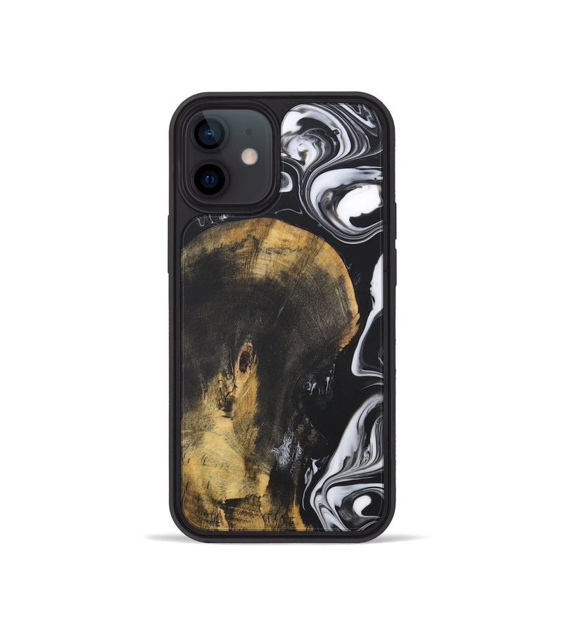 iPhone 12 mini Wood+Resin Phone Case - Joni (Black & White, 722185)