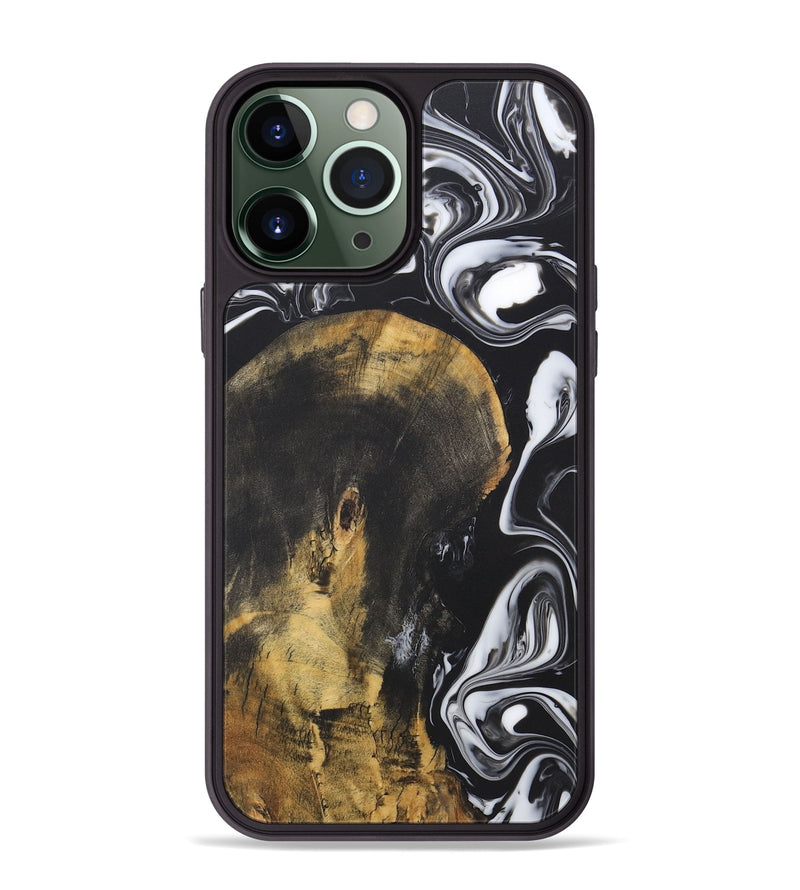 iPhone 13 Pro Max Wood+Resin Phone Case - Joni (Black & White, 722185)