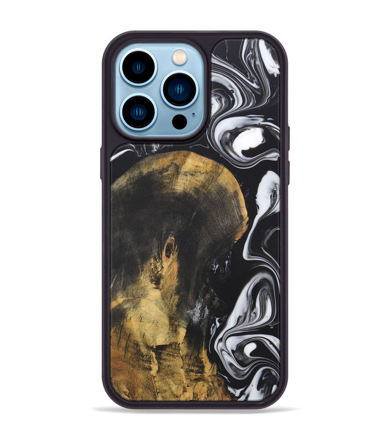 iPhone 14 Pro Max Wood+Resin Phone Case - Joni (Black & White, 722185)