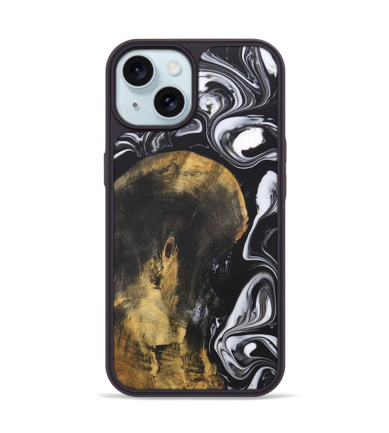 iPhone 15 Wood+Resin Phone Case - Joni (Black & White, 722185)