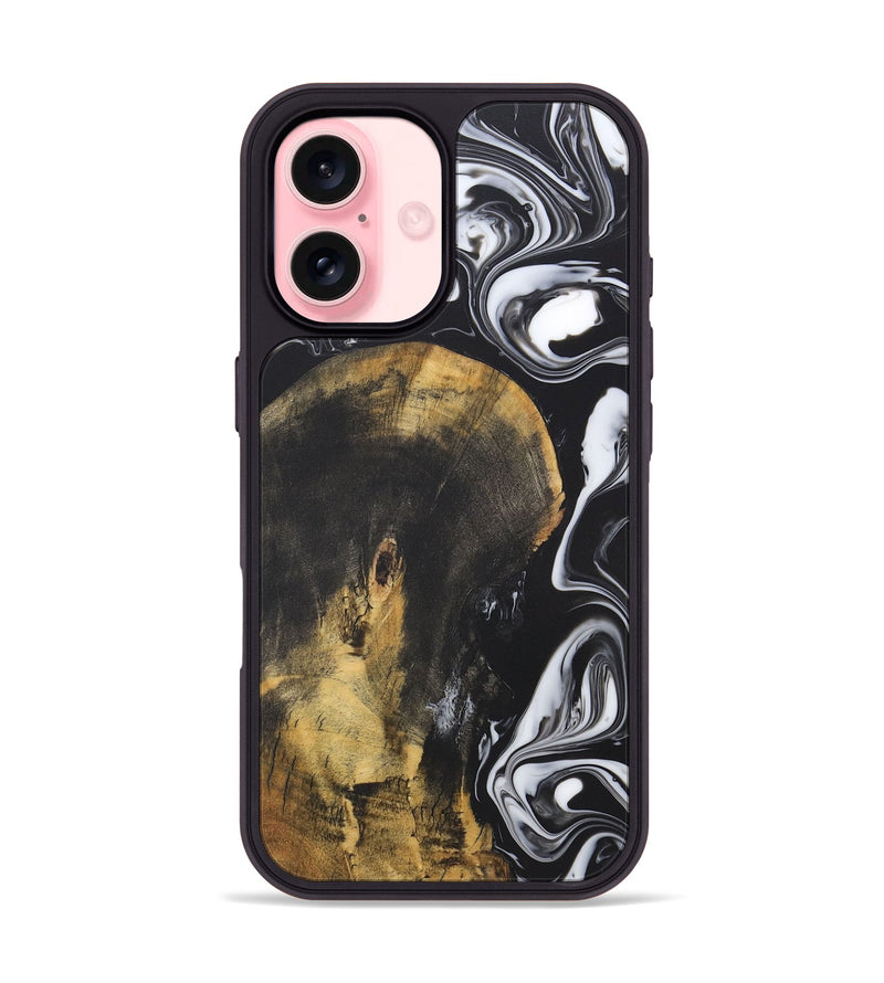 iPhone 16 Wood+Resin Phone Case - Joni (Black & White, 722185)