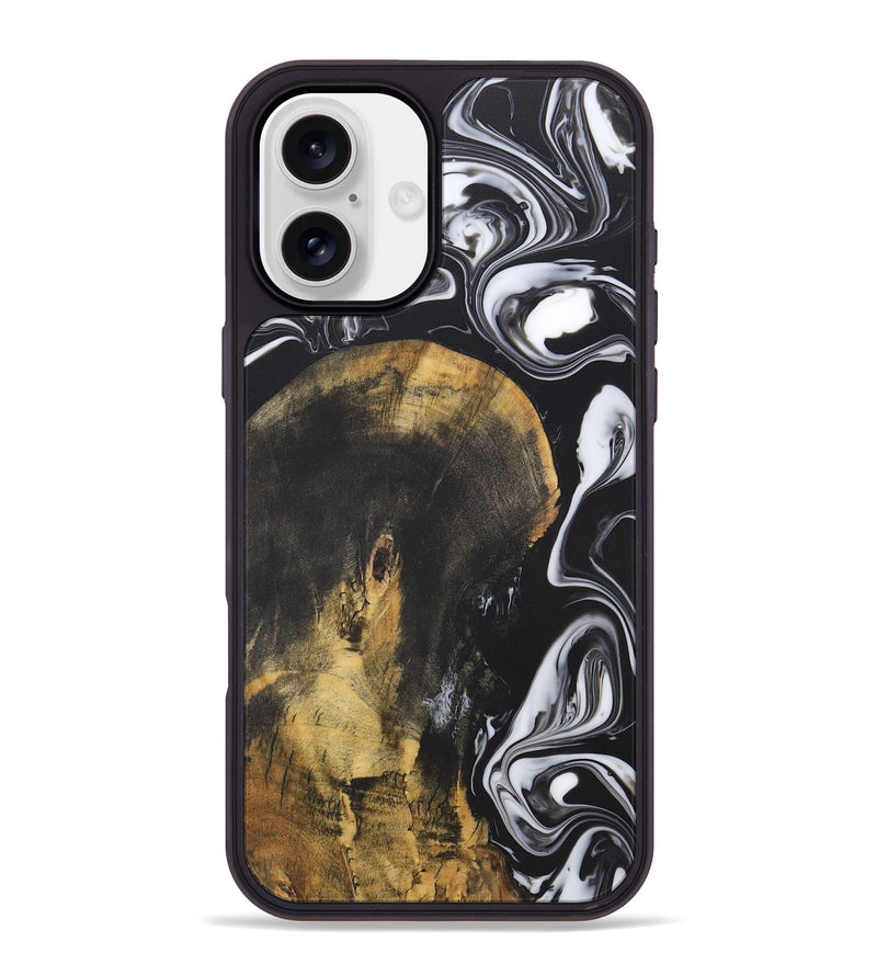 iPhone 16 Plus Wood+Resin Phone Case - Joni (Black & White, 722185)