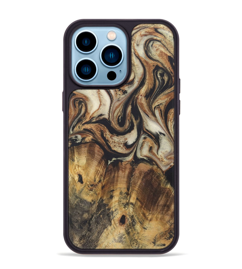 iPhone 14 Pro Max Wood+Resin Phone Case - Sheryl (Black & White, 722186)