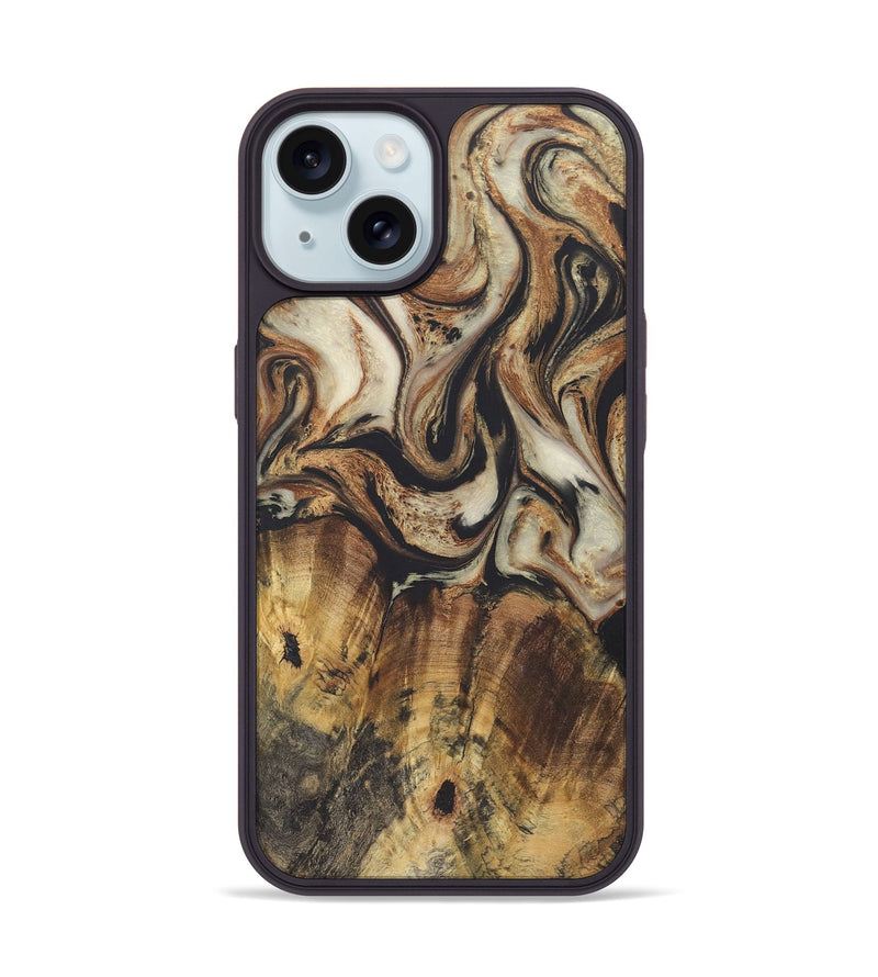 iPhone 15 Wood+Resin Phone Case - Sheryl (Black & White, 722186)