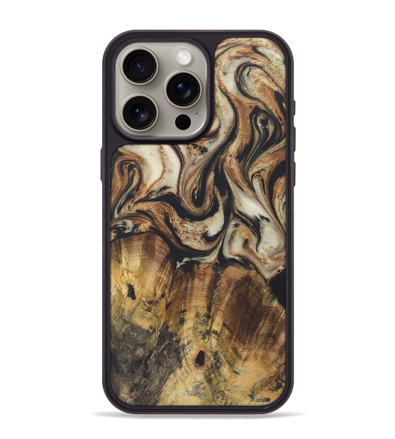 iPhone 15 Pro Max Wood+Resin Phone Case - Sheryl (Black & White, 722186)