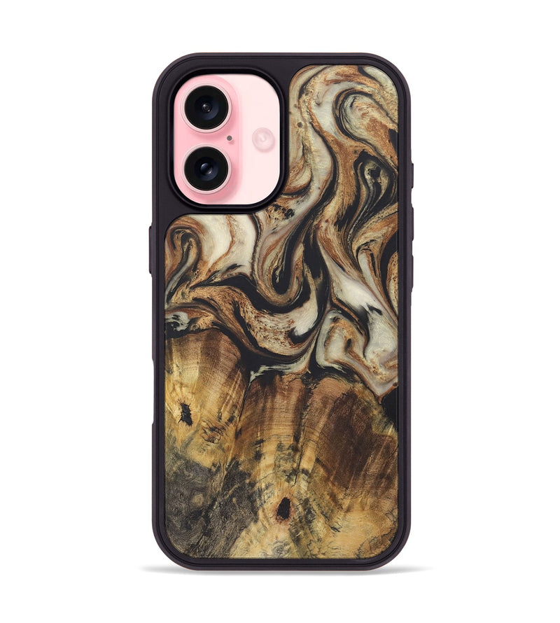 iPhone 16 Wood+Resin Phone Case - Sheryl (Black & White, 722186)