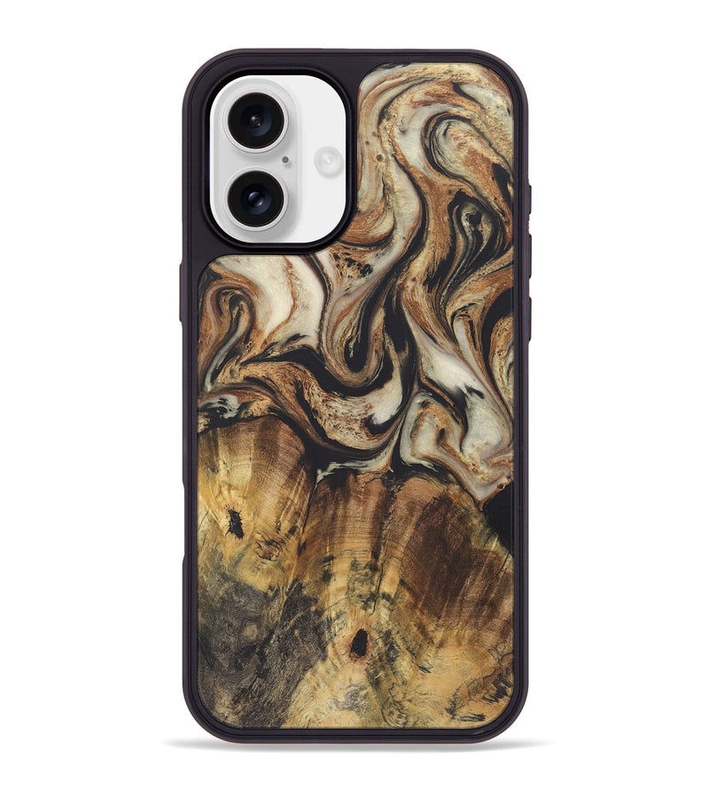 iPhone 16 Plus Wood+Resin Phone Case - Sheryl (Black & White, 722186)