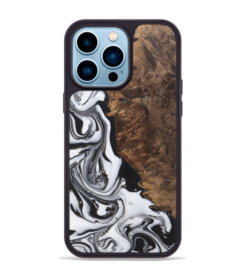 iPhone 14 Pro Max Wood+Resin Phone Case - Braelynn (Black & White, 722187)