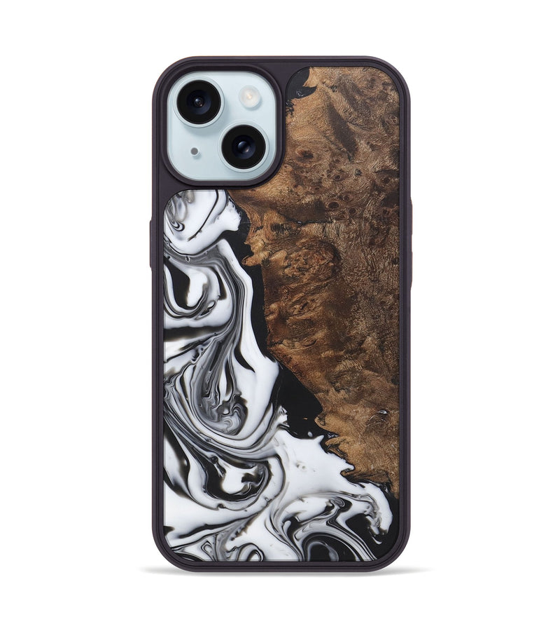 iPhone 15 Wood+Resin Phone Case - Braelynn (Black & White, 722187)