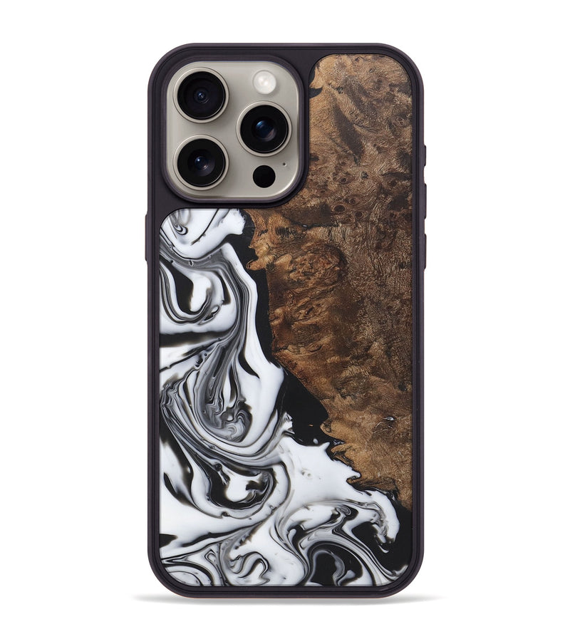 iPhone 15 Pro Max Wood+Resin Phone Case - Braelynn (Black & White, 722187)