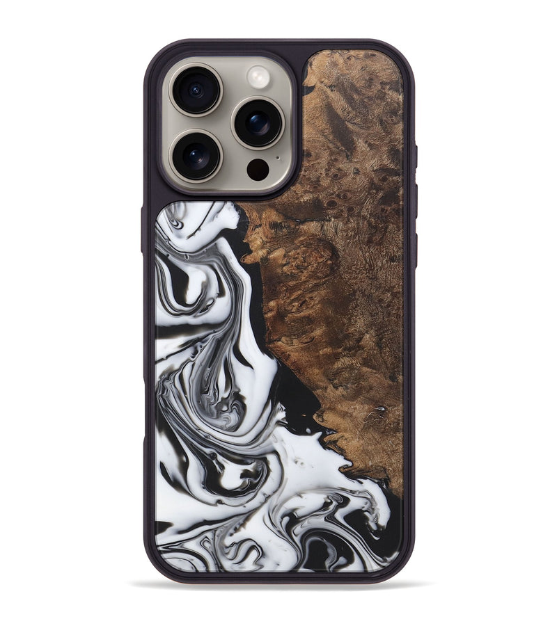 iPhone 16 Pro Max Wood+Resin Phone Case - Braelynn (Black & White, 722187)