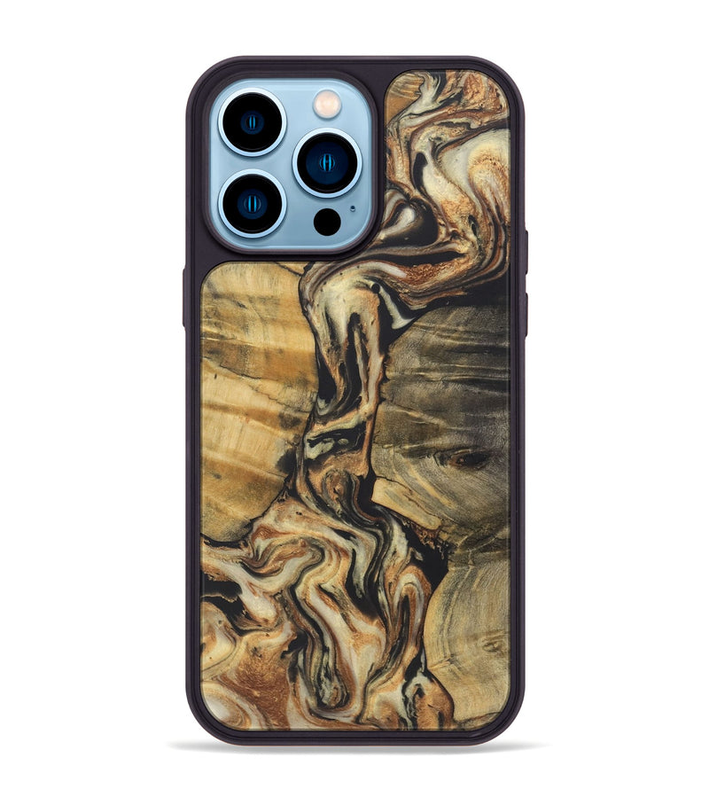 iPhone 14 Pro Max Wood+Resin Phone Case - Amanda (Black & White, 722189)