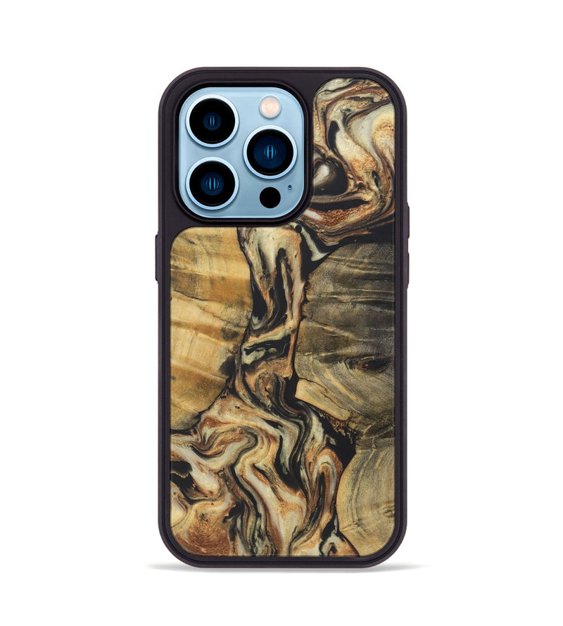 iPhone 14 Pro Wood+Resin Phone Case - Amanda (Black & White, 722189)