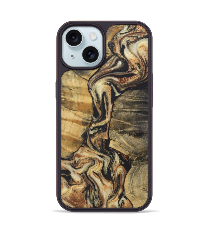 iPhone 15 Wood+Resin Phone Case - Amanda (Black & White, 722189)