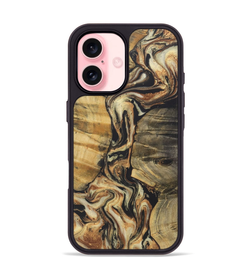 iPhone 16 Wood+Resin Phone Case - Amanda (Black & White, 722189)