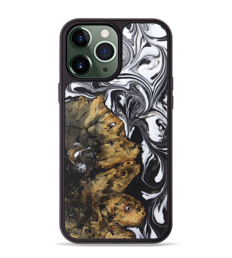 iPhone 13 Pro Max Wood+Resin Phone Case - Abram (Black & White, 722191)