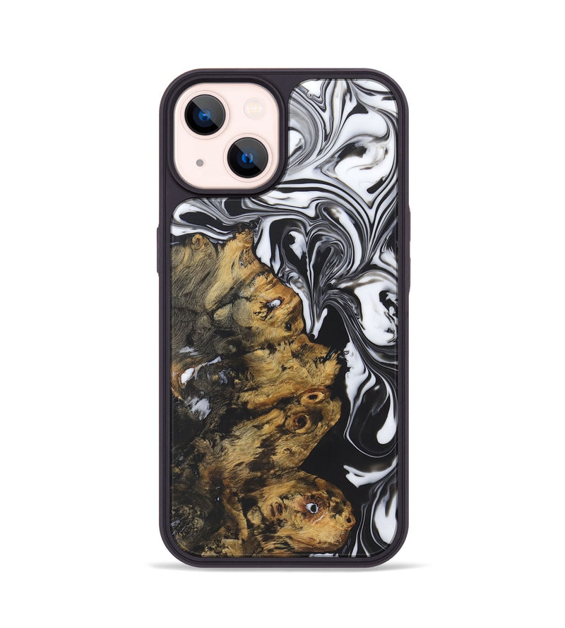 iPhone 14 Wood+Resin Phone Case - Abram (Black & White, 722191)