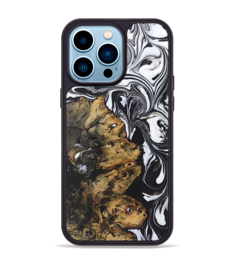 iPhone 14 Pro Max Wood+Resin Phone Case - Abram (Black & White, 722191)