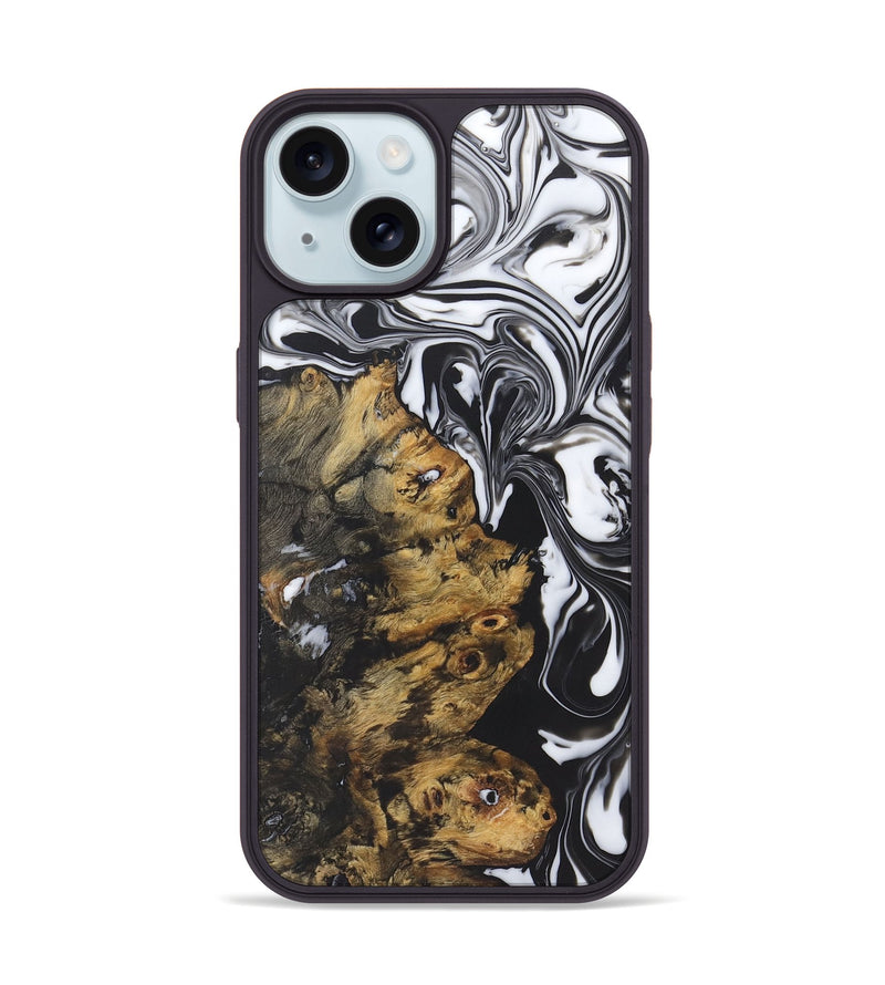 iPhone 15 Wood+Resin Phone Case - Abram (Black & White, 722191)