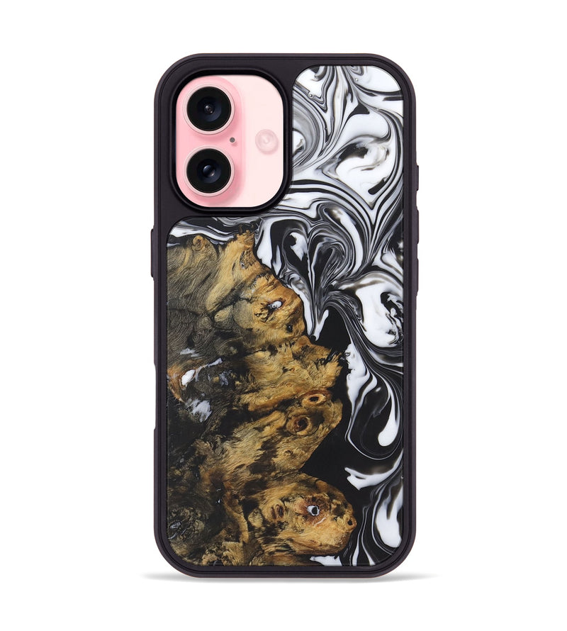 iPhone 16 Wood+Resin Phone Case - Abram (Black & White, 722191)