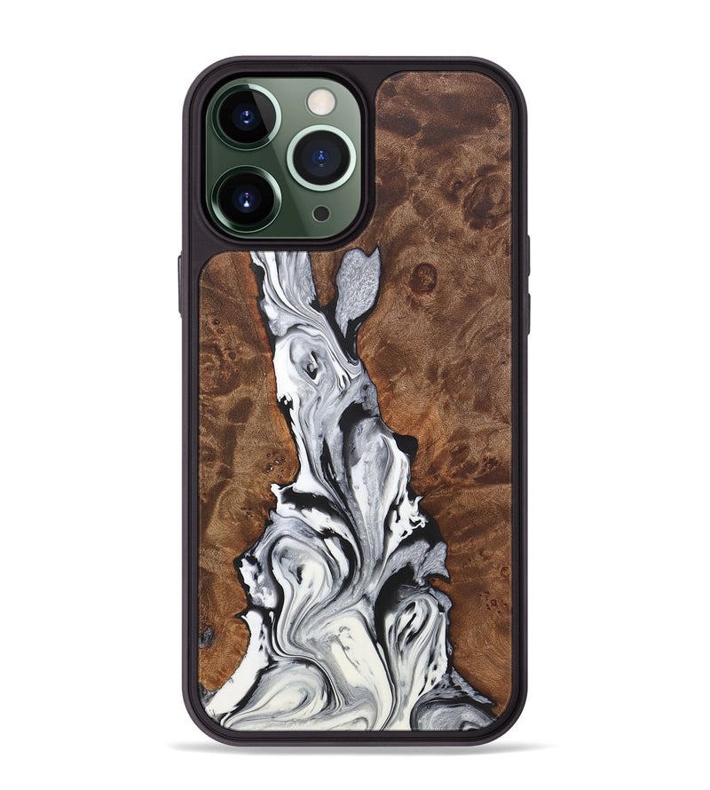 iPhone 13 Pro Max Wood+Resin Phone Case - Trisha (Black & White, 722193)