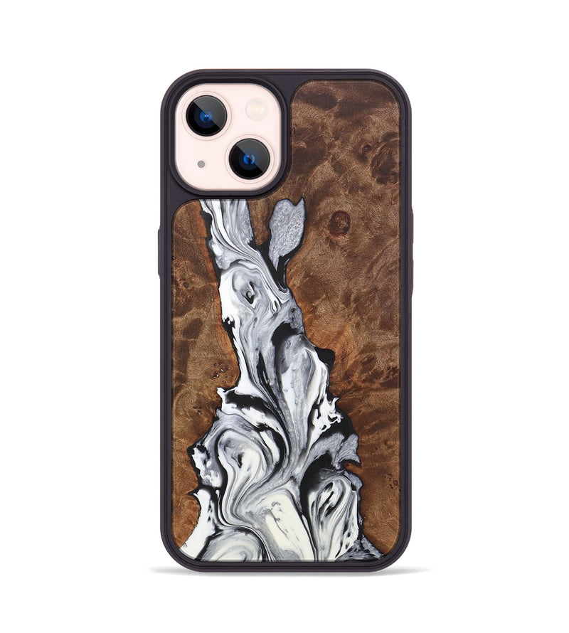 iPhone 14 Wood+Resin Phone Case - Trisha (Black & White, 722193)