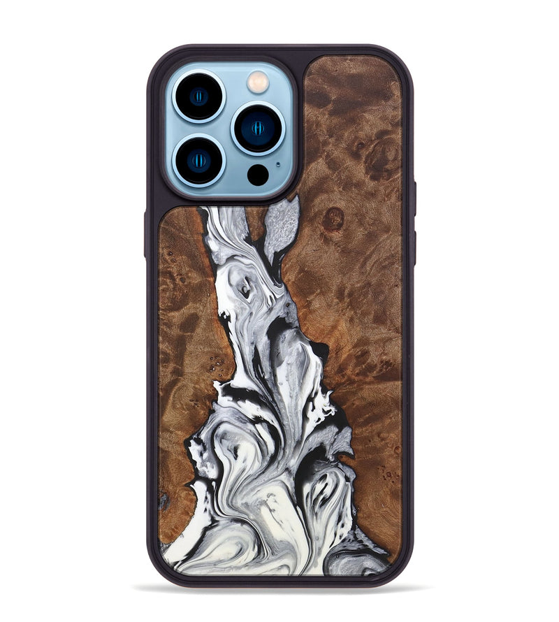 iPhone 14 Pro Max Wood+Resin Phone Case - Trisha (Black & White, 722193)