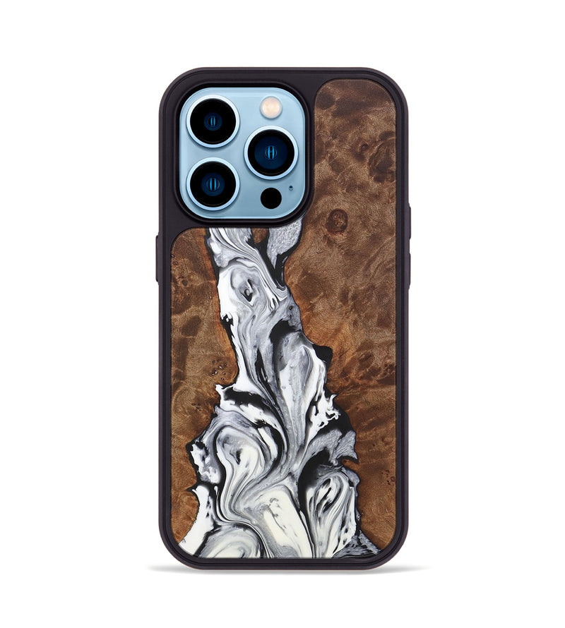 iPhone 14 Pro Wood+Resin Phone Case - Trisha (Black & White, 722193)