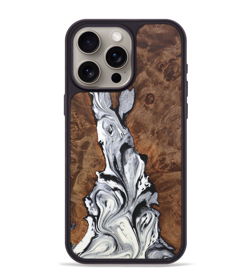 iPhone 15 Pro Max Wood+Resin Phone Case - Trisha (Black & White, 722193)