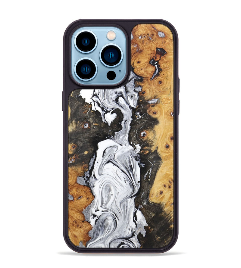 iPhone 14 Pro Max Wood+Resin Phone Case - Eunice (Black & White, 722194)