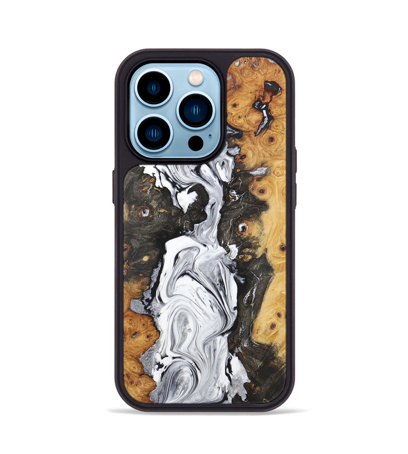 iPhone 14 Pro Wood+Resin Phone Case - Eunice (Black & White, 722194)