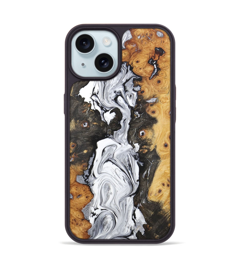 iPhone 15 Wood+Resin Phone Case - Eunice (Black & White, 722194)