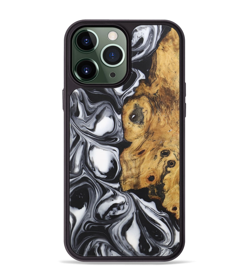 iPhone 13 Pro Max Wood+Resin Phone Case - Ximena (Black & White, 722195)