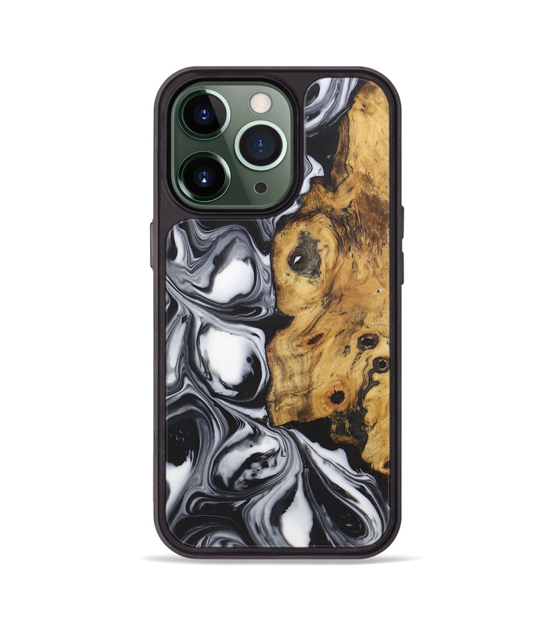 iPhone 13 Pro Wood+Resin Phone Case - Ximena (Black & White, 722195)