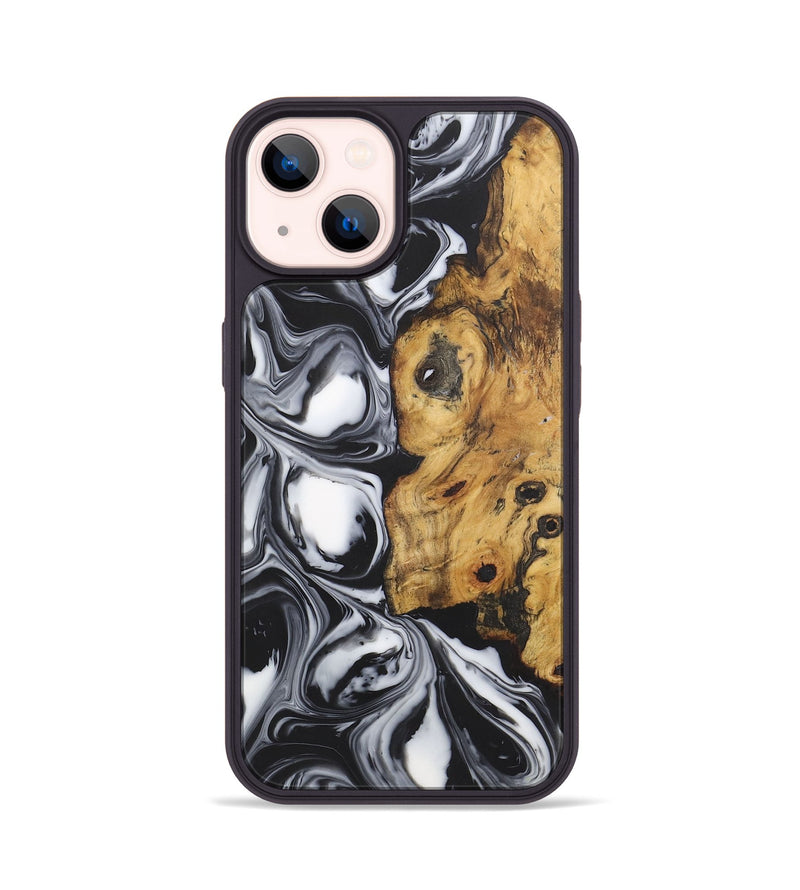 iPhone 14 Wood+Resin Phone Case - Ximena (Black & White, 722195)