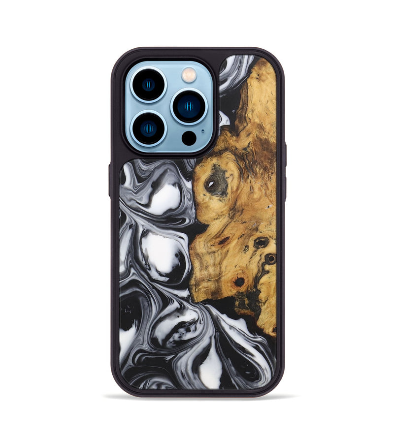 iPhone 14 Pro Wood+Resin Phone Case - Ximena (Black & White, 722195)