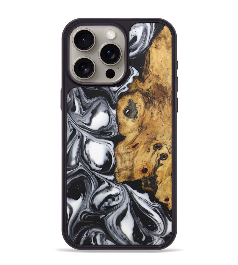 iPhone 15 Pro Max Wood+Resin Phone Case - Ximena (Black & White, 722195)