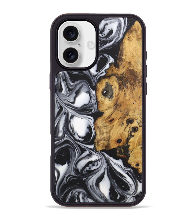 iPhone 16 Plus Wood+Resin Phone Case - Ximena (Black & White, 722195)