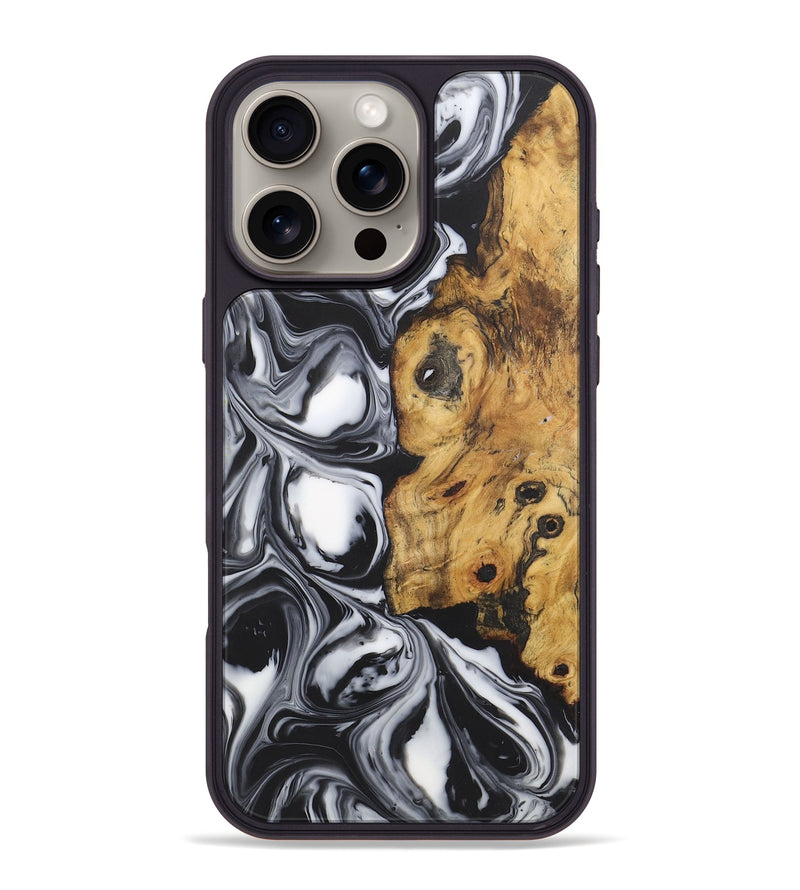 iPhone 16 Pro Max Wood+Resin Phone Case - Ximena (Black & White, 722195)