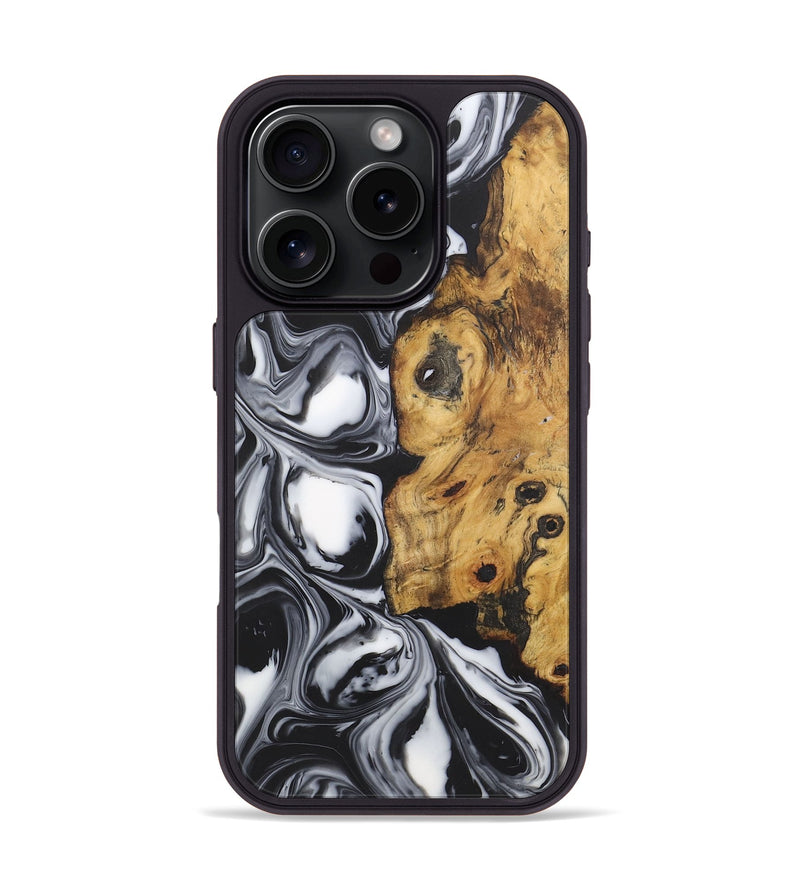 iPhone 16 Pro Wood+Resin Phone Case - Ximena (Black & White, 722195)