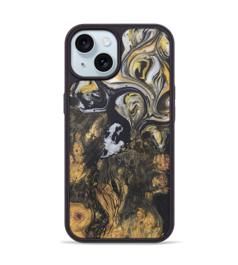 iPhone 15 Wood+Resin Phone Case - Sutton (Black & White, 722196)