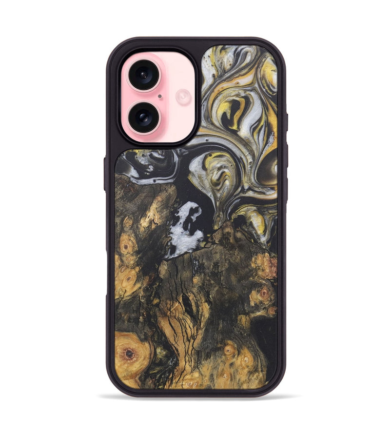 iPhone 16 Wood+Resin Phone Case - Sutton (Black & White, 722196)