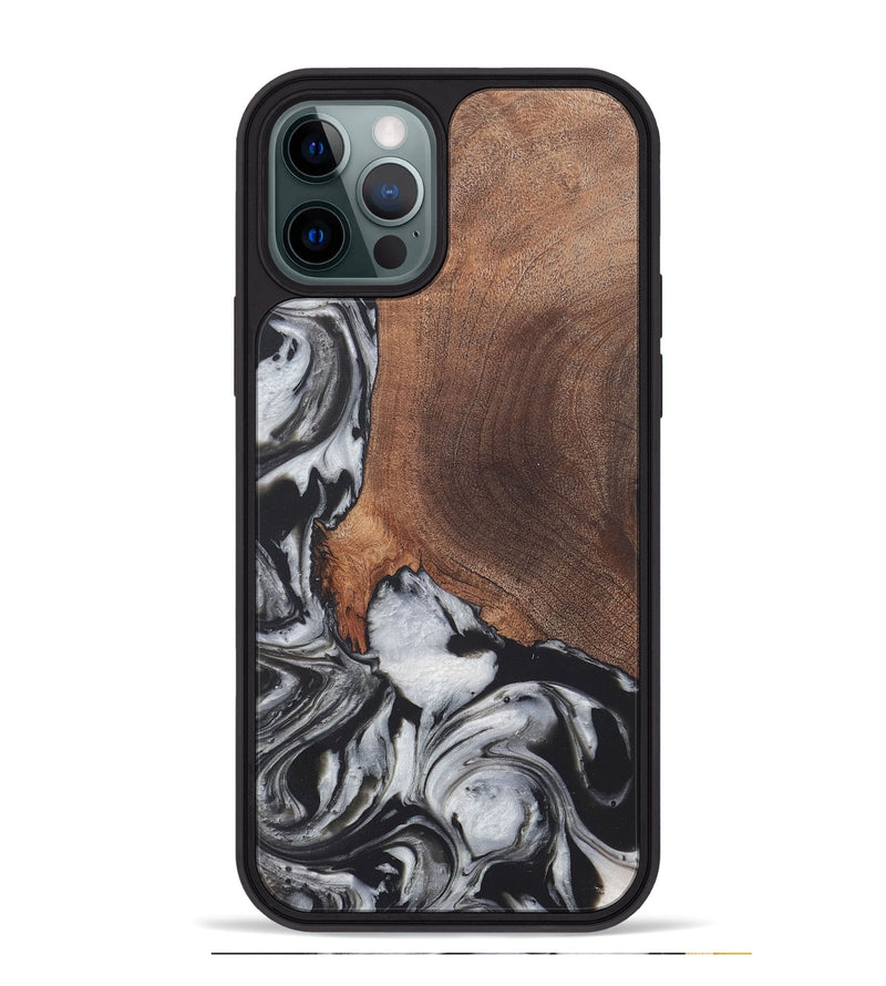 iPhone 12 Pro Max Wood+Resin Phone Case - Russell (Black & White, 722197)