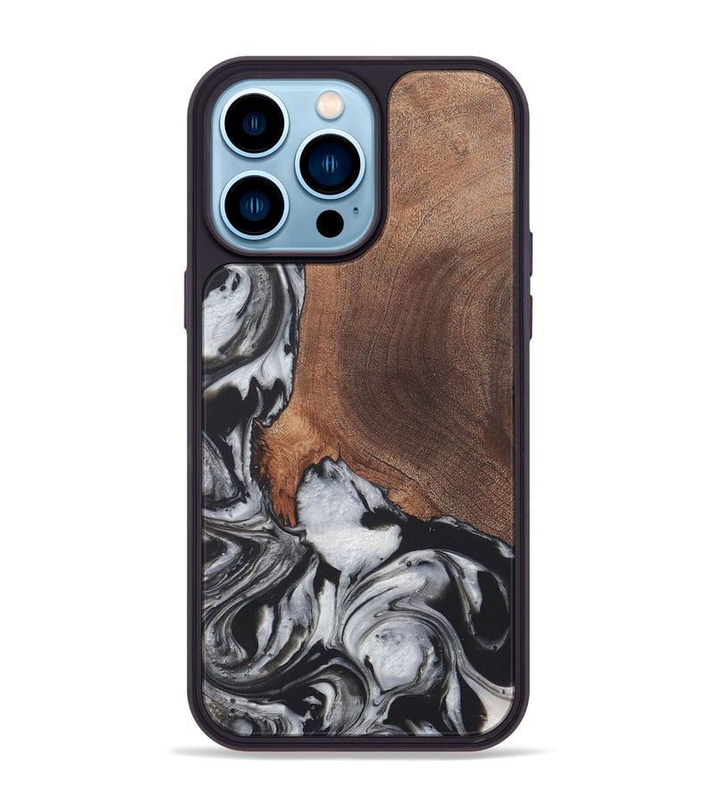 iPhone 14 Pro Max Wood+Resin Phone Case - Russell (Black & White, 722197)