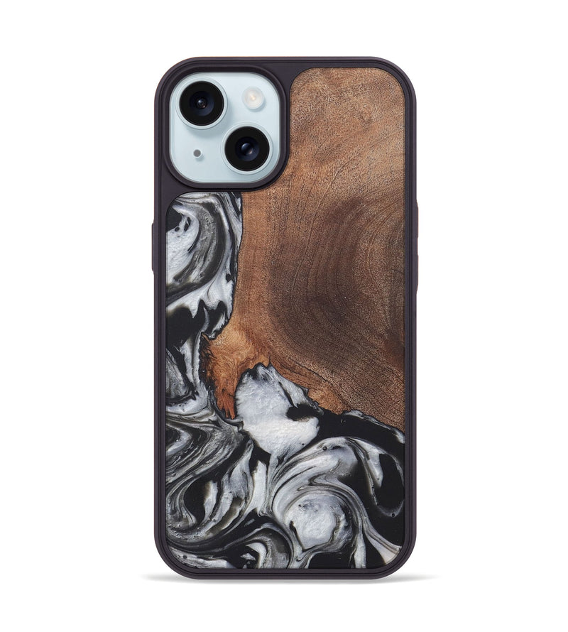 iPhone 15 Wood+Resin Phone Case - Russell (Black & White, 722197)