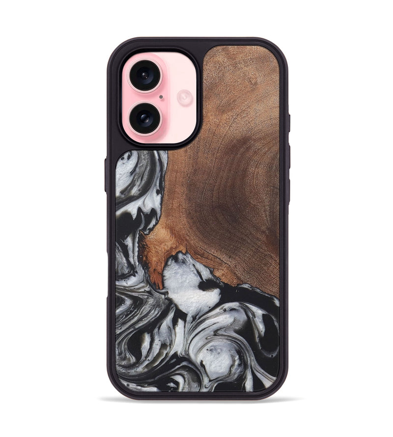 iPhone 16 Wood+Resin Phone Case - Russell (Black & White, 722197)